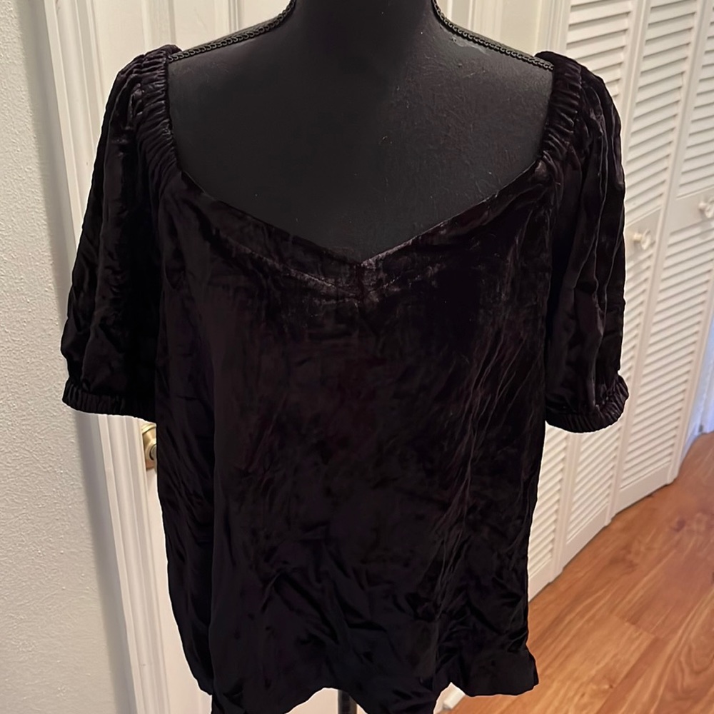 LOFT V-necked black velvet blouse